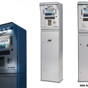 Image of a tall, ADA accessible silver Comdata payment system from Monify.