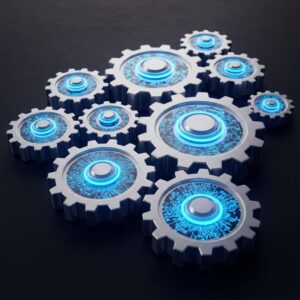 Interlocking digital gears symbolizing seamless software integration.